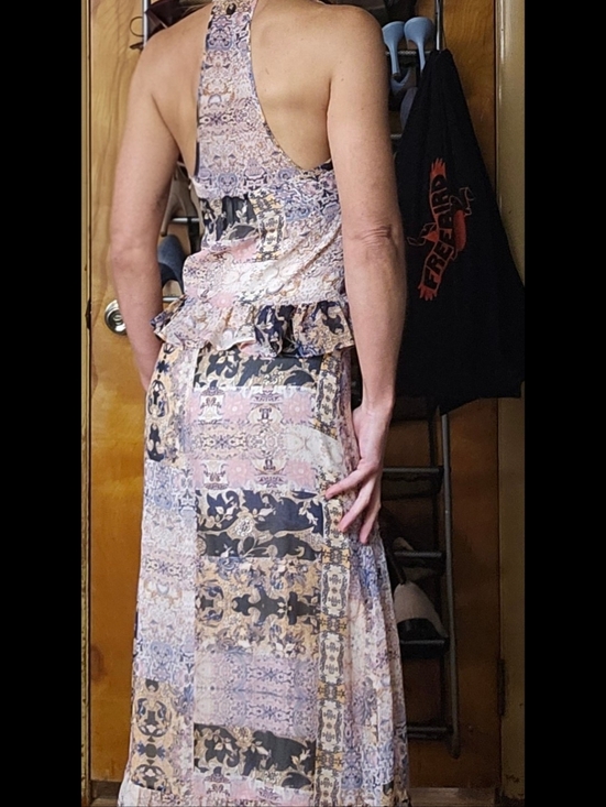 BCBGeneration Pink and Cream Patchwork Halter Maxi Dress
